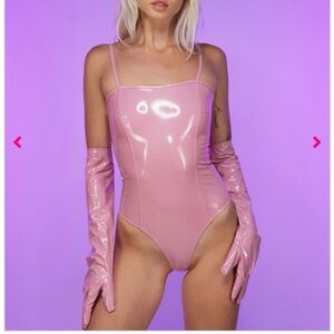 New pink vinyl bodysuit and gloves